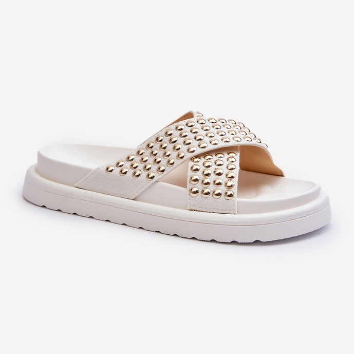 Flip-flops de damă cu platformă decorată alb Niraela 1