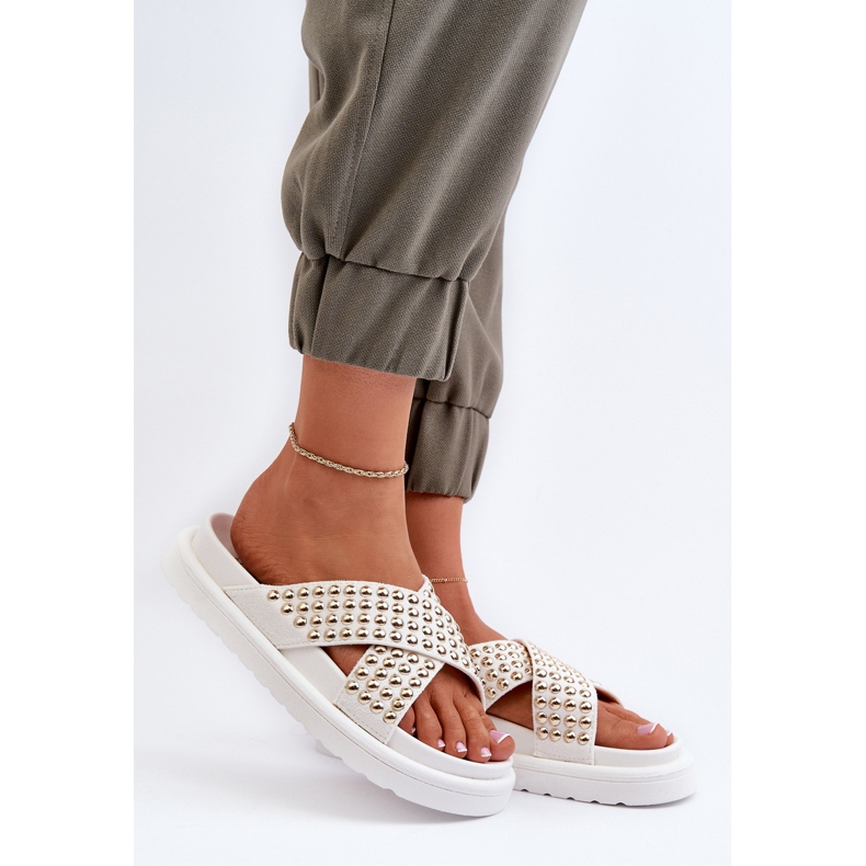 Flip-flops de damă cu platformă decorată alb Niraela 2
