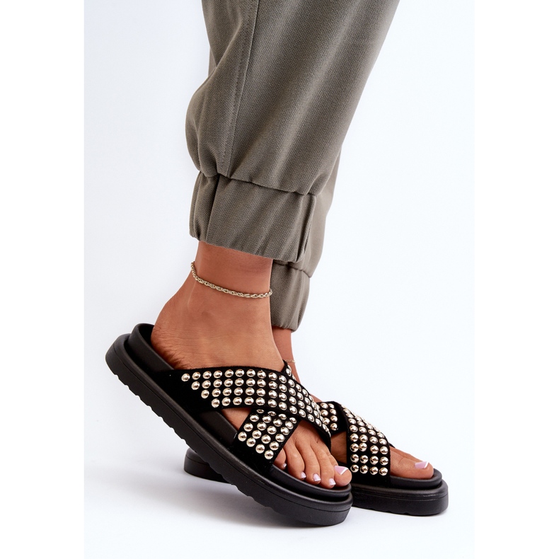 FG2 Flip-flops de damă cu platformă decorată Negru Niraela 2