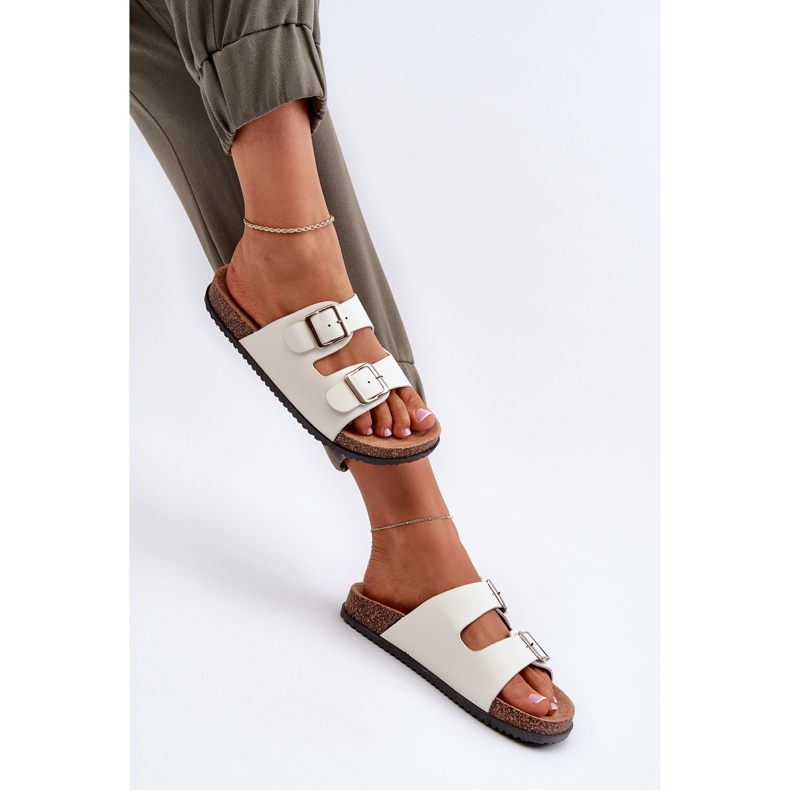 Flip-flops de damă cu catarame, alb 1