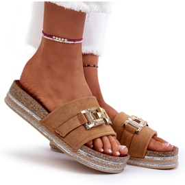 FK1 Flip-flops Dama Platforma Cu Decorat Vapireta Camel maro 11