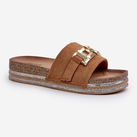 FK1 Flip-flops Dama Platforma Cu Decorat Vapireta Camel maro 3