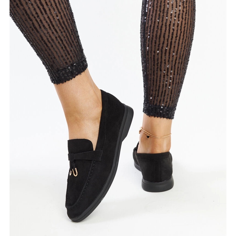 Mocasini negri cu pandantiv metalic de la Fiorano negru 1
