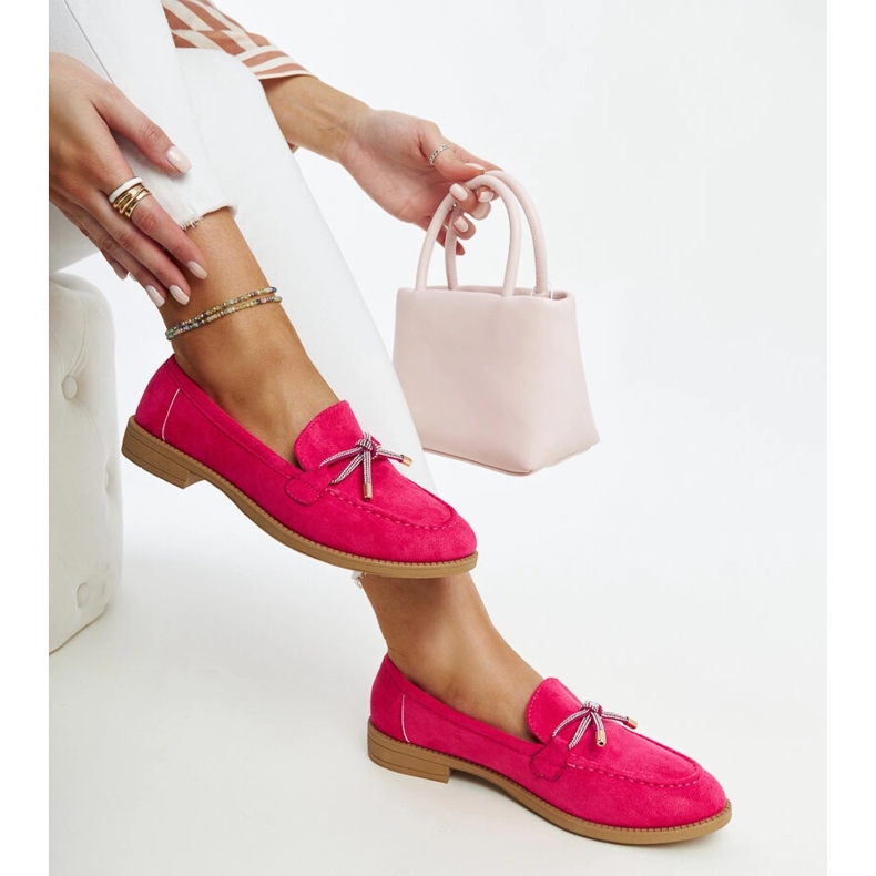 Mocasini roz închis cu fundă decorativă de la Endike 1