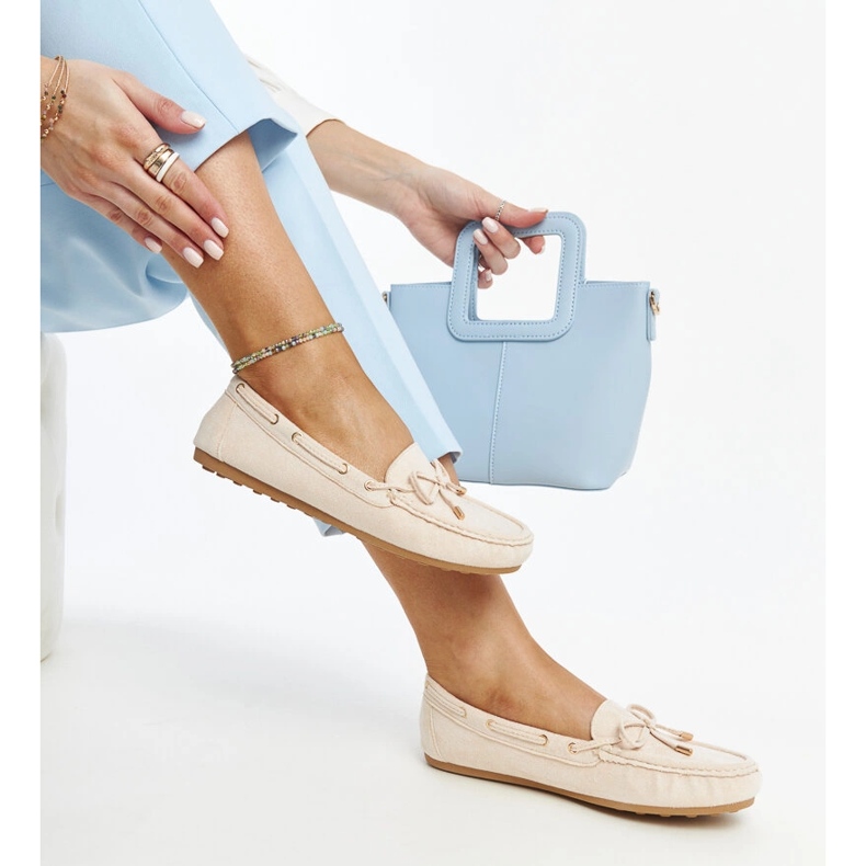 Mocasini de piele intoarsa bej deschis de la Aneesa 1