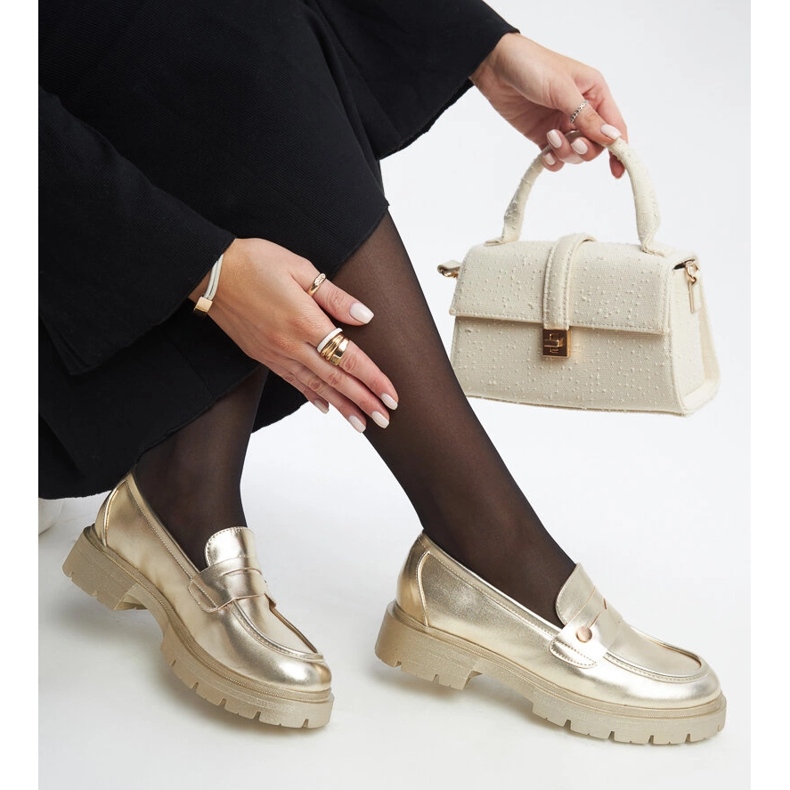 Mocasini din piele ecologica aurii Mladenka de aur 1