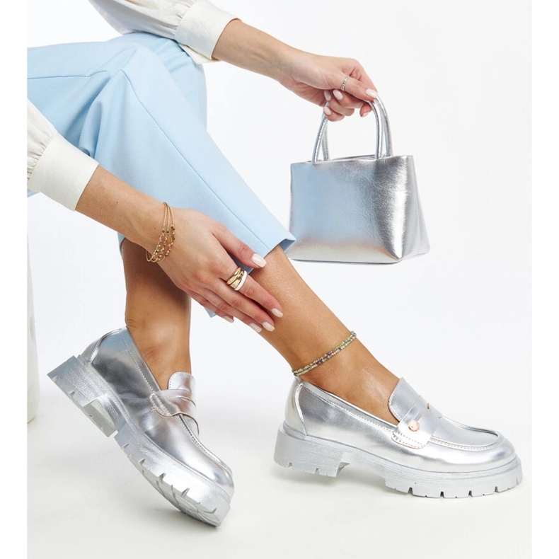 Mocasini argintii din piele ecologica Mladenka 1