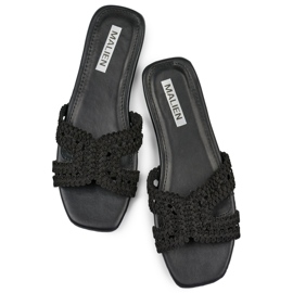 Flip-flops dama neagra din dantela cu talpa plata negru 1