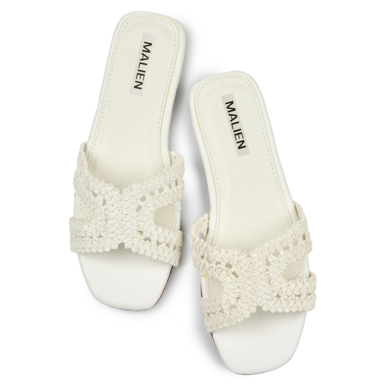 Flip-flops dama alb din dantela cu talpa plata 1 Flip-flops dama alb din dantela cu talpa plata 1