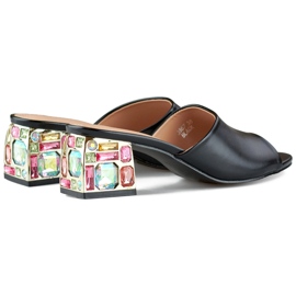 Flip-flops de damă de culoare neagră, cu toc joasă, cu cristale negru 1