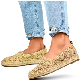 Espadrile de dama din dantela aurie de aur 2