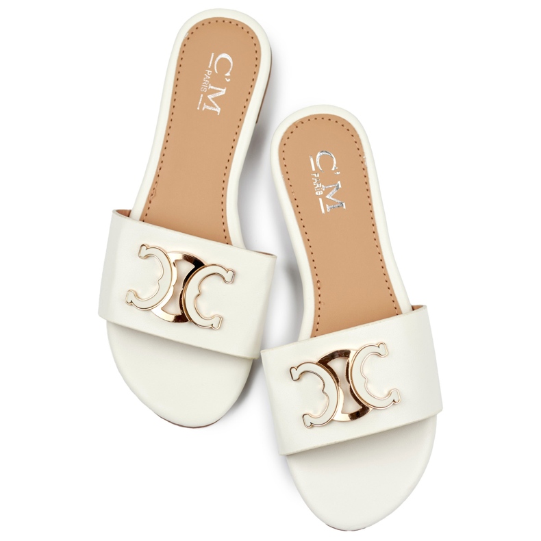 Flip-flops dama eleganti albi cu decor 1
