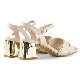 Sandale elegante de dama bej cu toc auriu 1