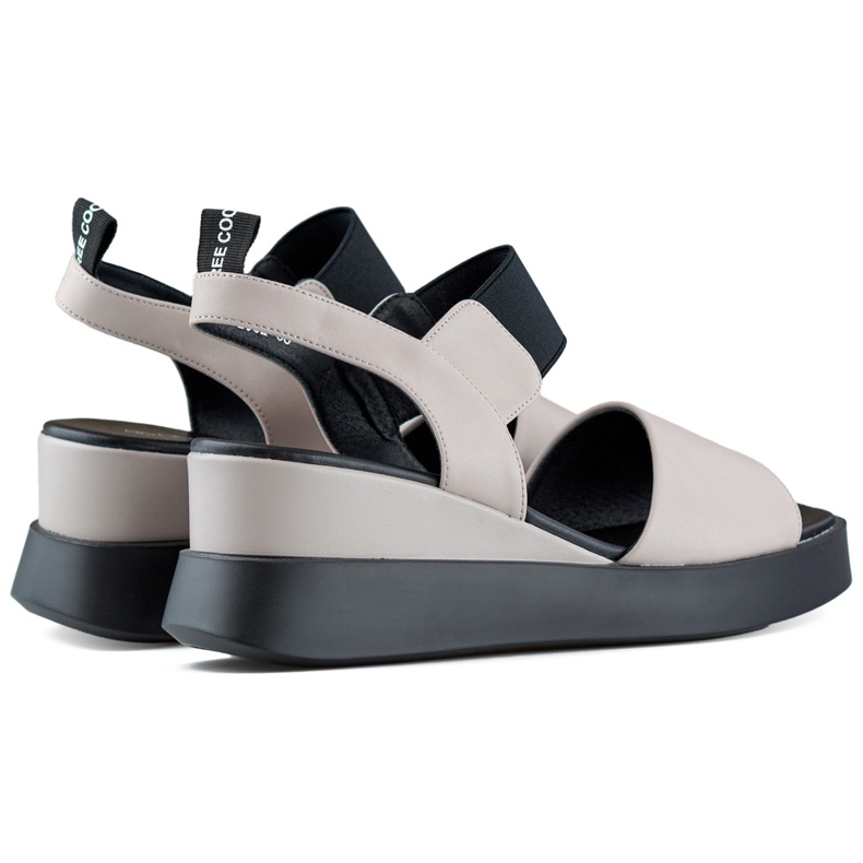 Sandale cu pană de damă din piele cu bandă elastică bej 1