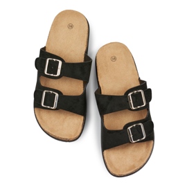 Flip-flops de damă de culoare neagră cu două catarame negru 1 Flip-flops de damă de culoare neagră cu două catarame negru 1