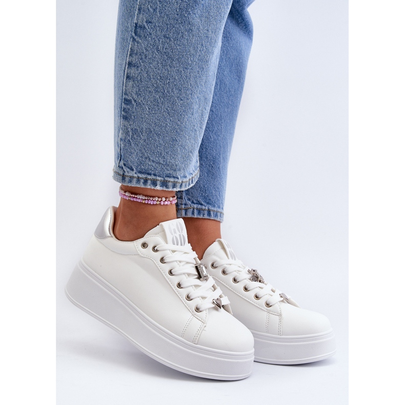 Pantofi Dama Platforma Cu Decoratiuni, Alb Herbisa 2