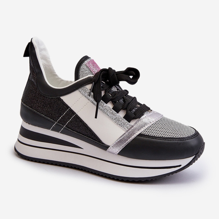 Pantofi de damă cu pană și platformă cu sclipici Negru Rafani 1