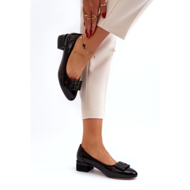 Vinceza Pompi din piele lacuita cu fundita pe bloc, negru 4