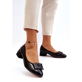 Vinceza Pompi din piele lacuita cu fundita pe bloc, negru 2