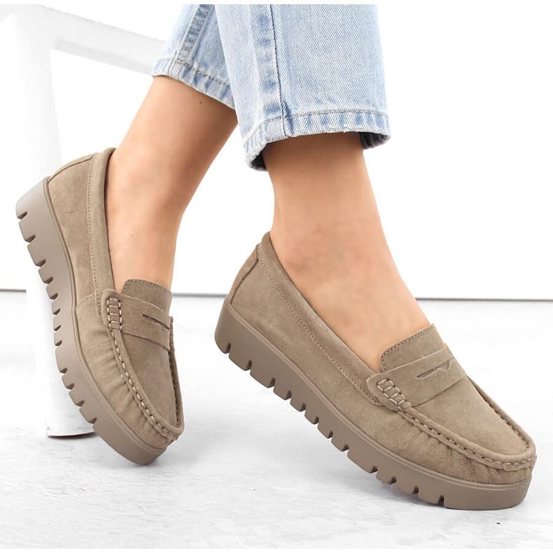 Pantofi din piele intoarsa mocasini dama slip-on bej Filippo DP6045 1