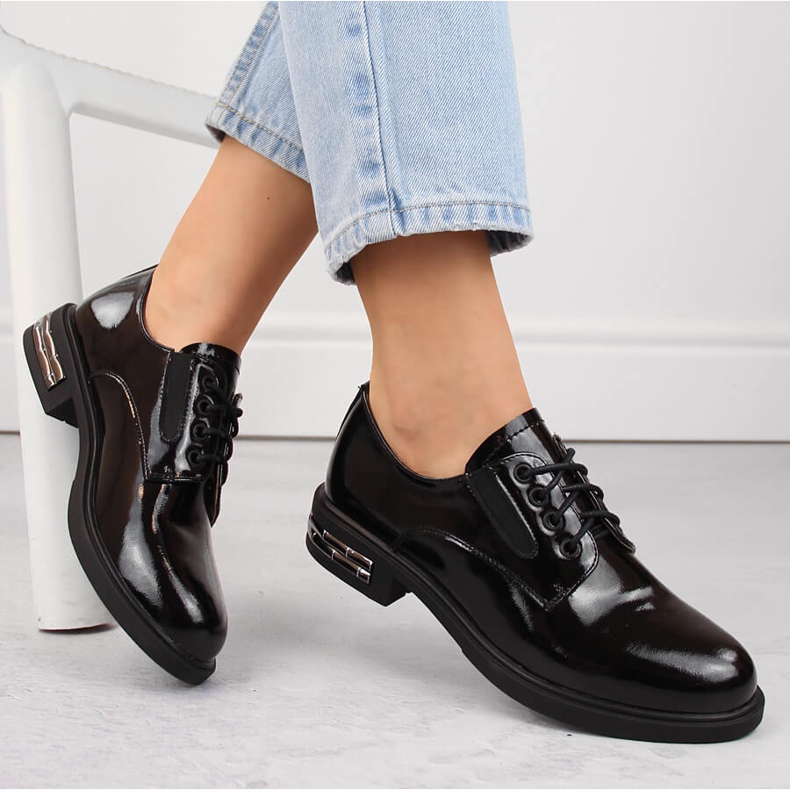 Pantofi oxford dama din piele lacuta neagra Filippo DP6189 negru 1