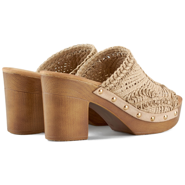 Flip-flops dama bej din dantela cu talpa care imita lemnul 1 Flip-flops dama bej din dantela cu talpa care imita lemnul 1