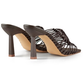 Flip-flops cu toc inalt, slapi de dama eleganti, flexibili cu toc maro cu toc inalt 1