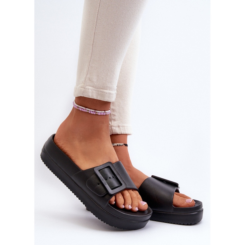 Flip-flops de damă cu spumă pe platformă cu cataramă Big Star NN274A662 negru 2