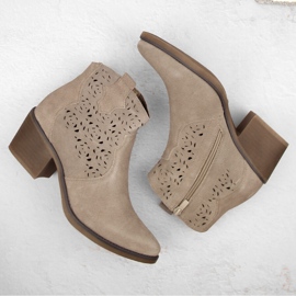 Cizme de cowboy din piele ajurata, bej S.Barski 1