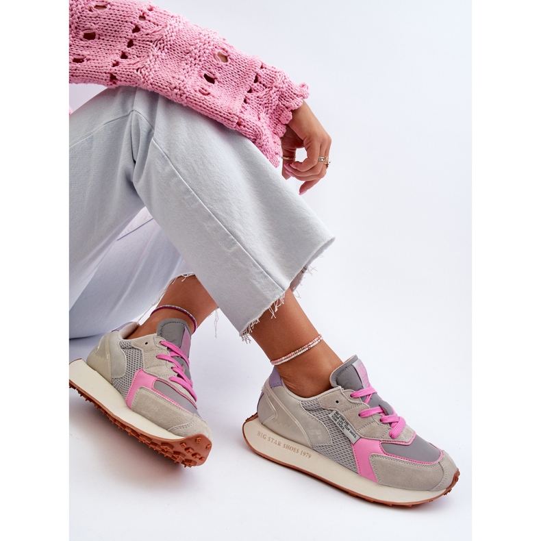 Pantofi de damă cu sistem de spumă cu memorie Big Star Platform NN274680 gri-roz 2