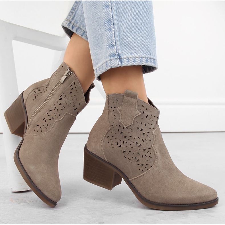 Cizme de cowboy din piele ajurata, bej S.Barski 2