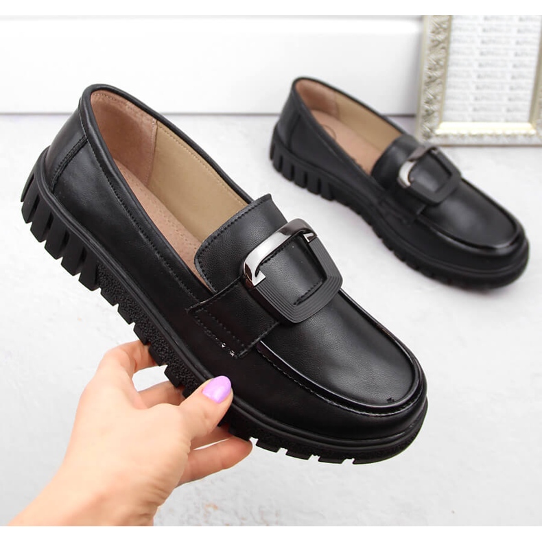 Pantofi de dama din piele cu toc inalt si platforma, negru Filippo DP6044 1