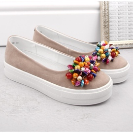 Pantofi dama piele intoarsa pe platforma cu margele, bej Filippo DP6024 2