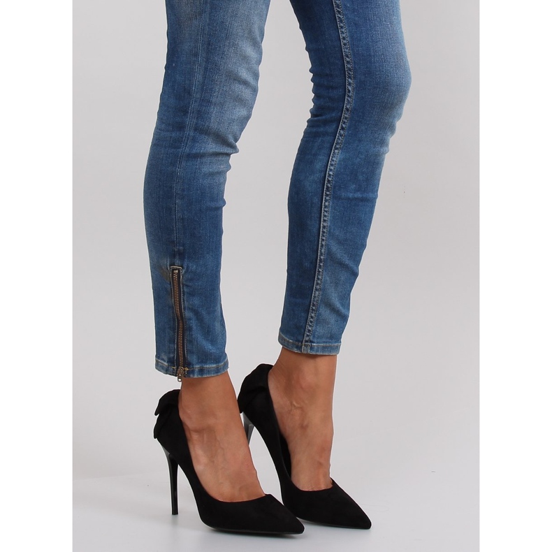 Tocuri din piele intoarsa cu fundita LE035 Negru 1