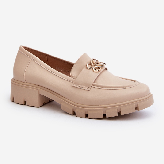 Mocasini Eleganti De Dama Bej Cu Decorat Auriu Tosisa 2