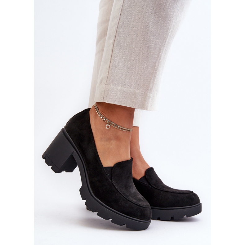 Pantofi de dama din piele intoarsa ecologica cu toc inalt si platforma, Arablosa neagra negru 2