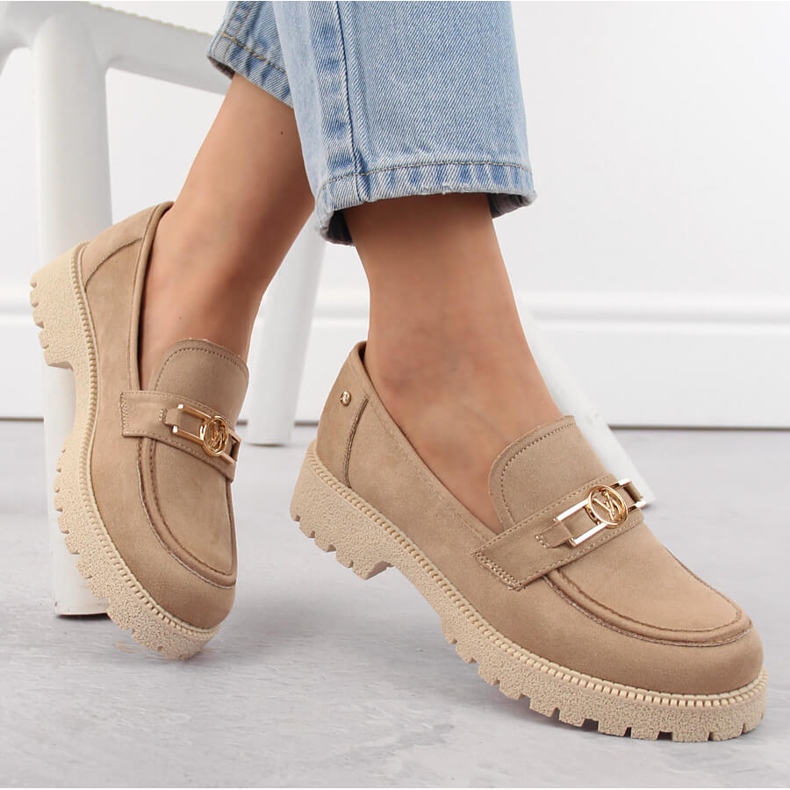 Pantofi dama din piele intoarsa, mocasini bej Potocki YQ21047 1