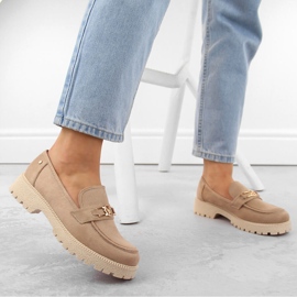 Pantofi dama din piele intoarsa, mocasini bej Potocki YQ21047 2