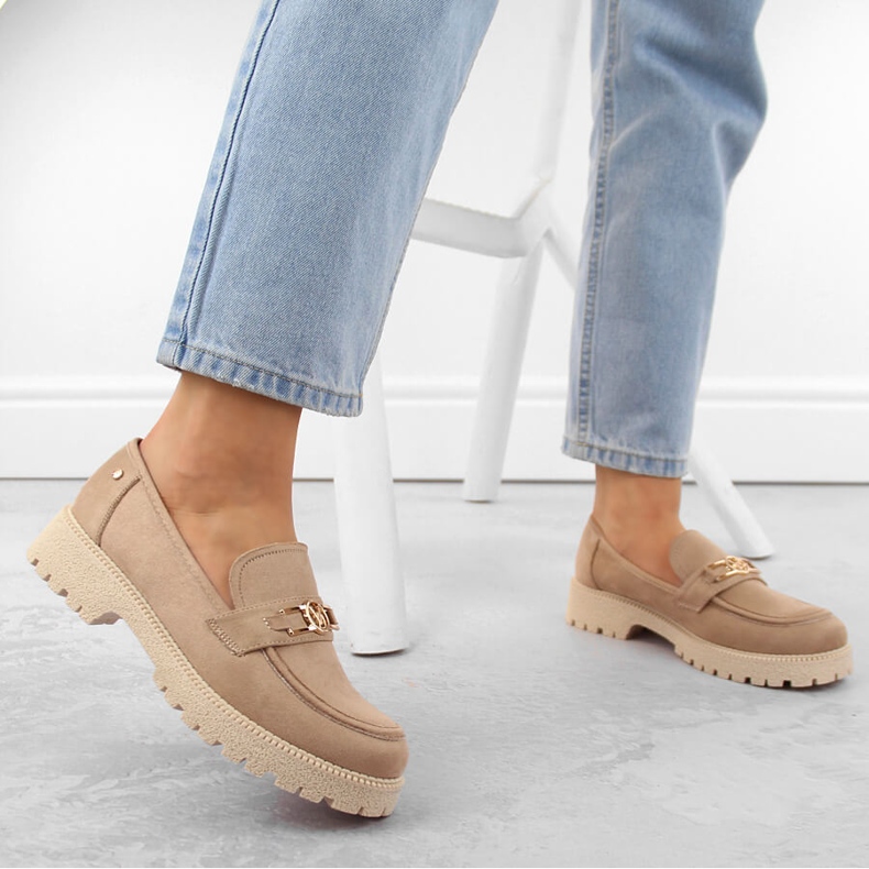 Pantofi dama din piele intoarsa, mocasini bej Potocki YQ21047 2