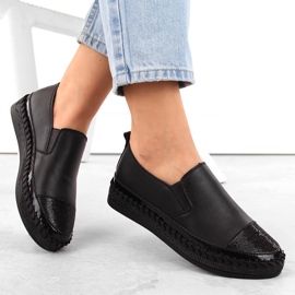 S.Barski Pantofi slip-on damă din piele cu zirconiu, negru D&amp;A LR370 1