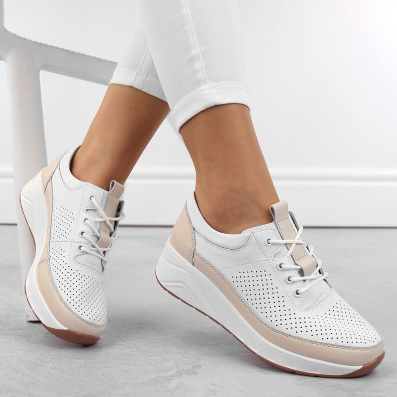 Pantofi sport din piele pentru femei, adidași cu pană, alb Artiker 54C1742 1