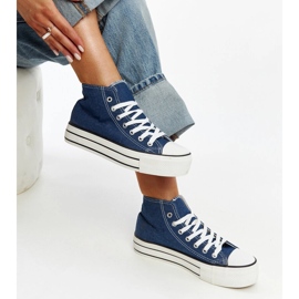Adidași din denim înalți lupți, cu talpă groasă albastru 1