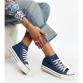 Adidași din denim înalți lupți, cu talpă groasă albastru 2