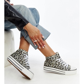 Adidași înalți cu imprimeu leopard, cu talpă groasă bej 1