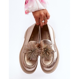 Mocasini din piele de damă CheBello 4383 Gold de aur 2