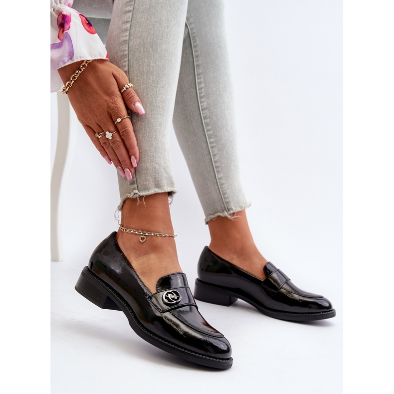 Mocasini de dama din piele lacuita neagra Dilhela negru 1