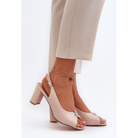 Evento Sandale elegante pe toc inalt cu decor, Bej Trasea 1 Evento Sandale elegante pe toc inalt cu decor, Bej Trasea 1