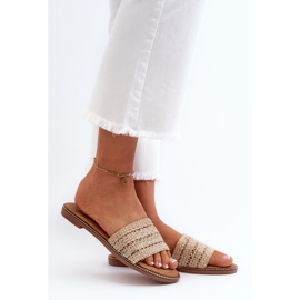 Flip-flops de damă Beige Radians cu tocuri plate împletite bej 2 Flip-flops de damă Beige Radians cu tocuri plate împletite bej 2