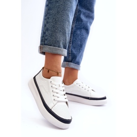 Sergio Leone Pantofi sport de damă din piele, pantofi sport, alb și bleumarin 2