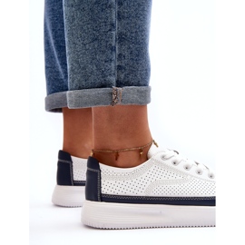 Sergio Leone Pantofi sport de damă din piele, pantofi sport, alb și bleumarin 4